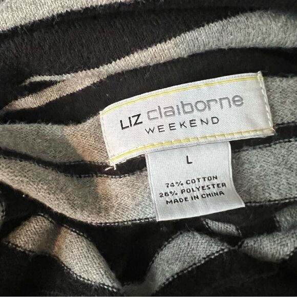 Liz Claiborne Black and White Striped Turtleneck Sweater Size Lg - Picture 7 of 7